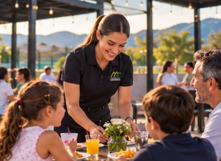 Atención a una familia en la terraza durante un evento