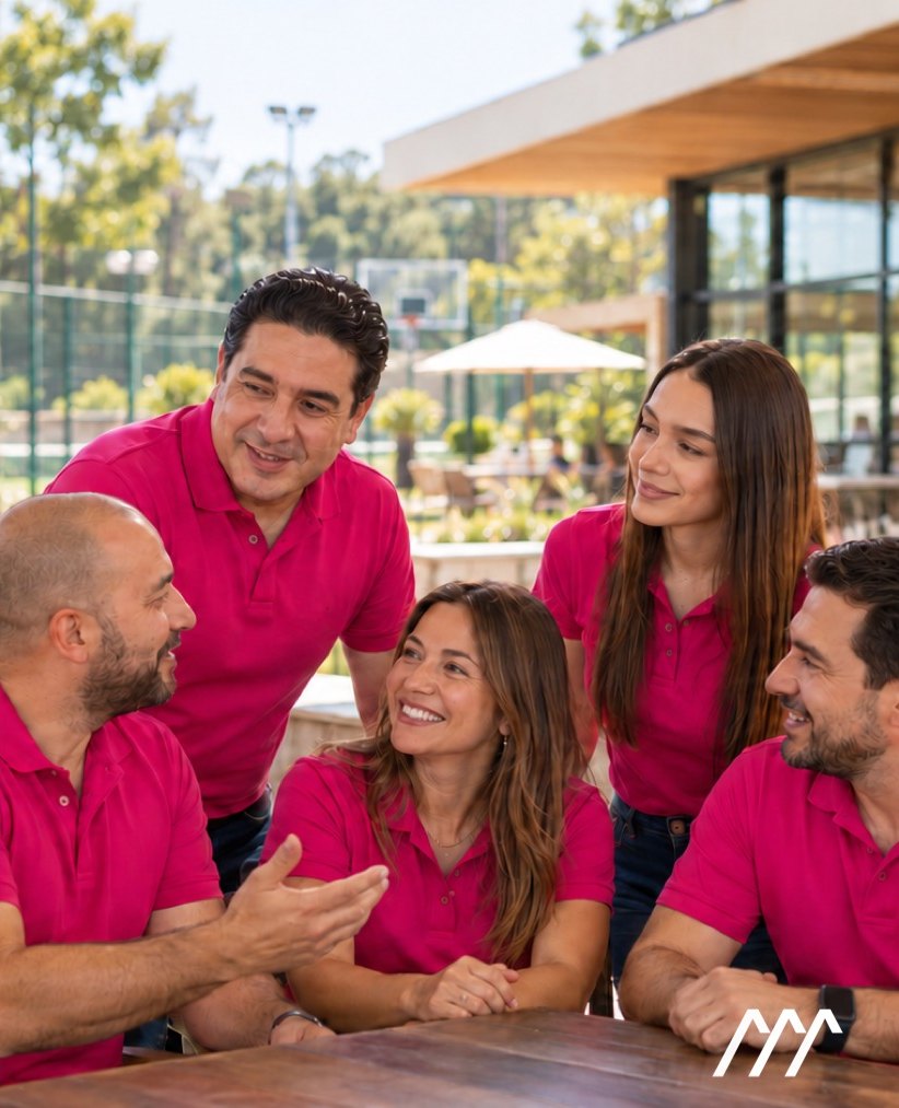 Integrantes de la Planilla Magenta conversando en el club